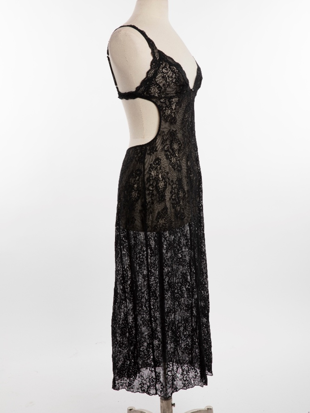 Black Fredericks of Hollywood Womens Lace Nightgown with Open Back - Large